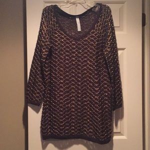 New Romantics Brown and Gold Weaved Dress-S-